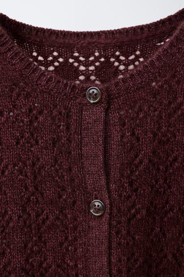 GILET EN MAILLE AJOURÉE AVEC CACHEMIRE - Aubergine de Zara - Image 2