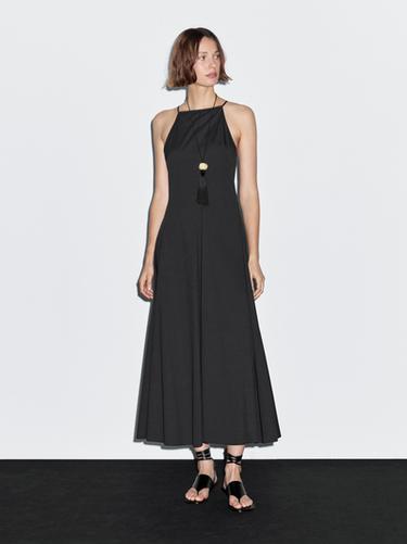 Zara Long halter neck dress with flounce - Black - Image 0