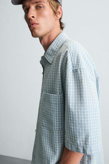 RELAXED FIT CHECK SHIRT - Blue/White by Zara - Image 5