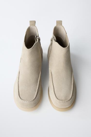 LEATHER DECK ANKLE BOOTS - Ecru White by Zara - Image 3