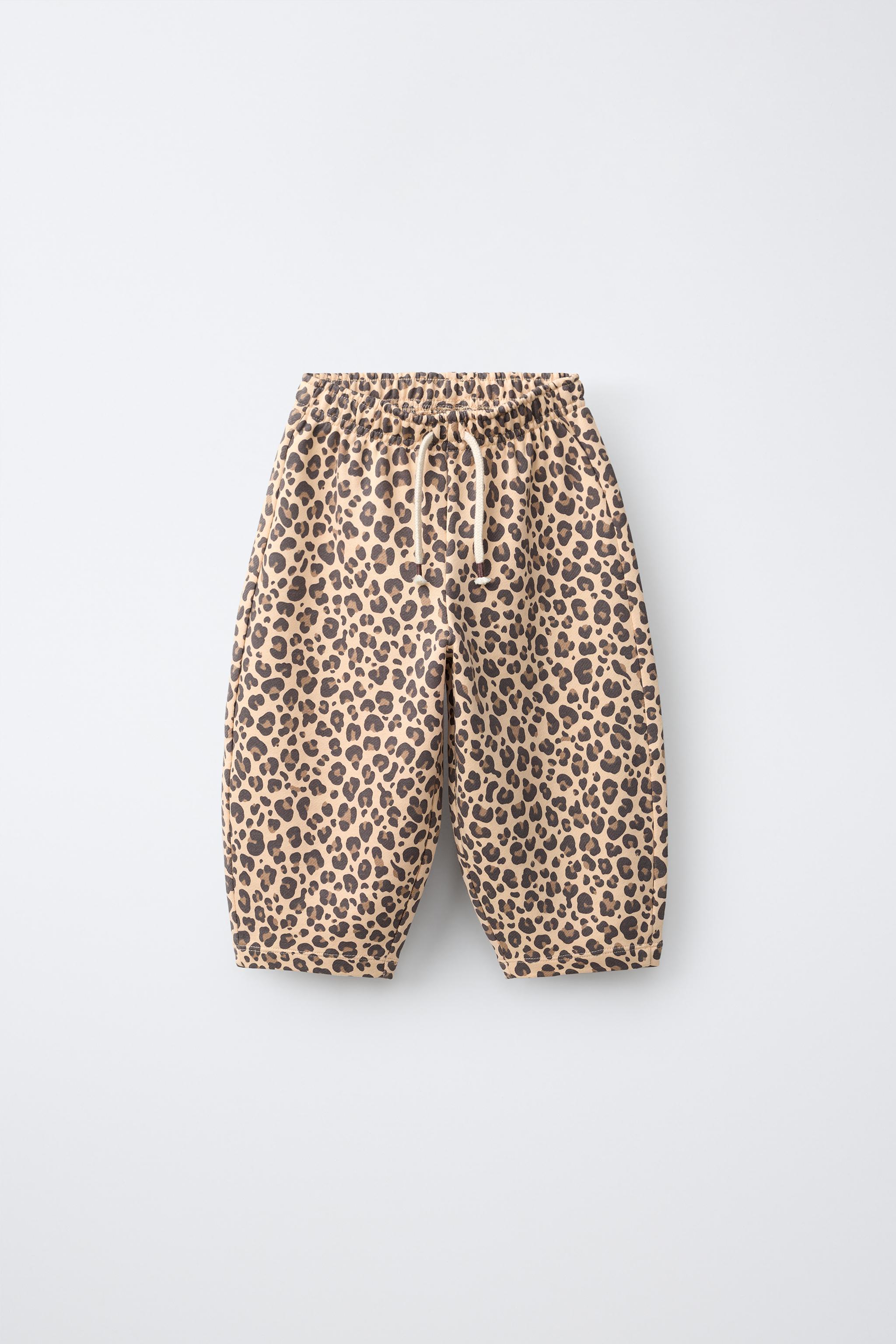 ANIMAL PRINT BARREL PANTS — taupe brown