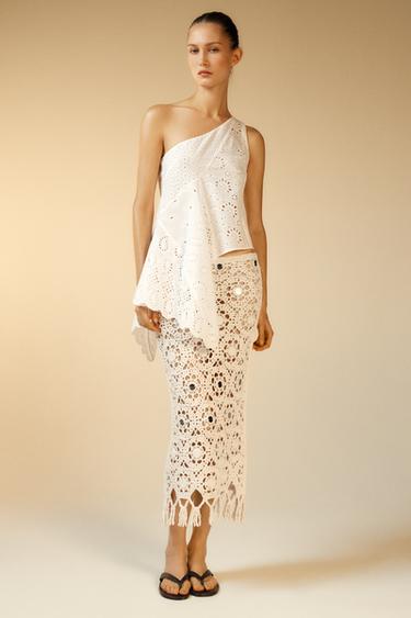 KNIT SKIRT WITH MIRRORS - Ecru by Zara