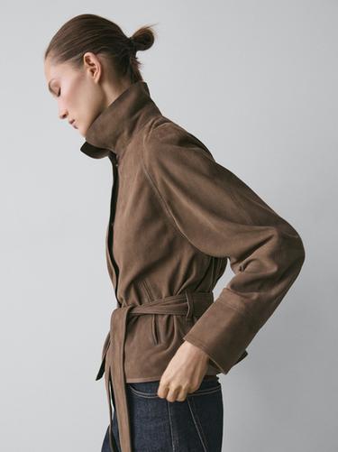 Zara Nappa leather jacket with belt - Black gold