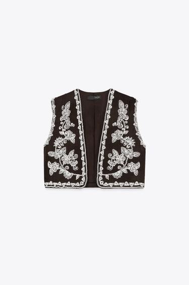 EMBROIDERED OPEN WAISTCOAT - Brown by Zara - Image 5