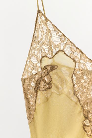 ROBE EN GEORGETTE ET DENTELLE - Jaune clair de Zara - Image 7