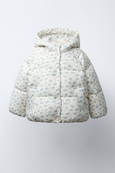 Zara FLORAL PRINT FLEECE PUFFER JACKET - Ecru