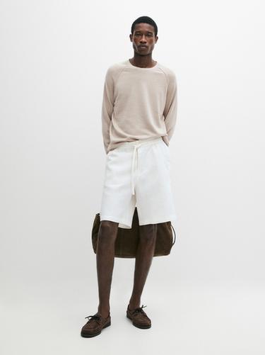 Zara 100% linen short Bermuda shorts - Oyster-white - Image 0