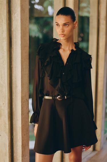CREPE RUFFLE SHIRT - Black by Zara - Image 0