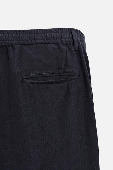 Zara 100% LINEN PANTS - Navy blue