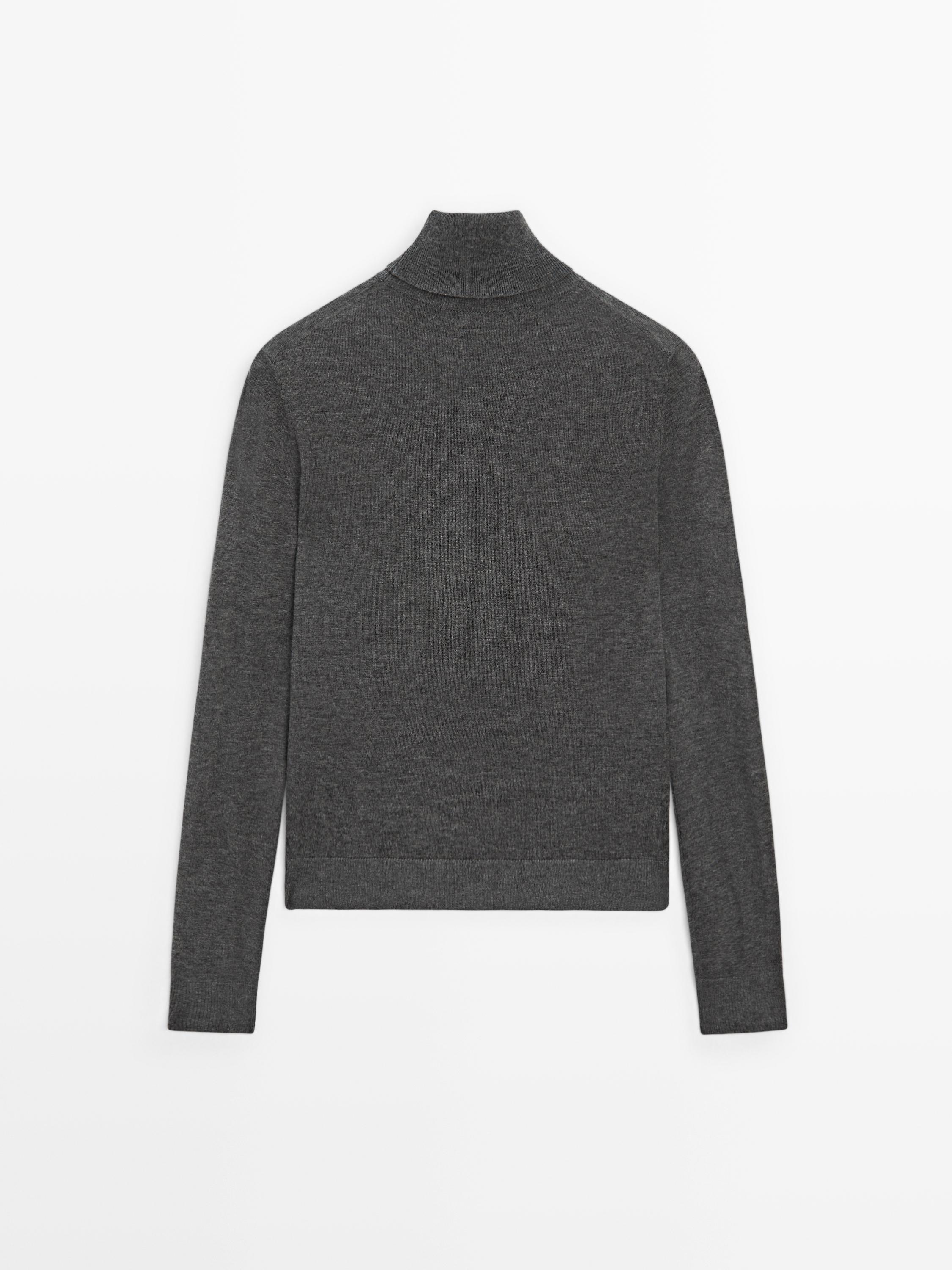 Wool blend high neck knit sweater
