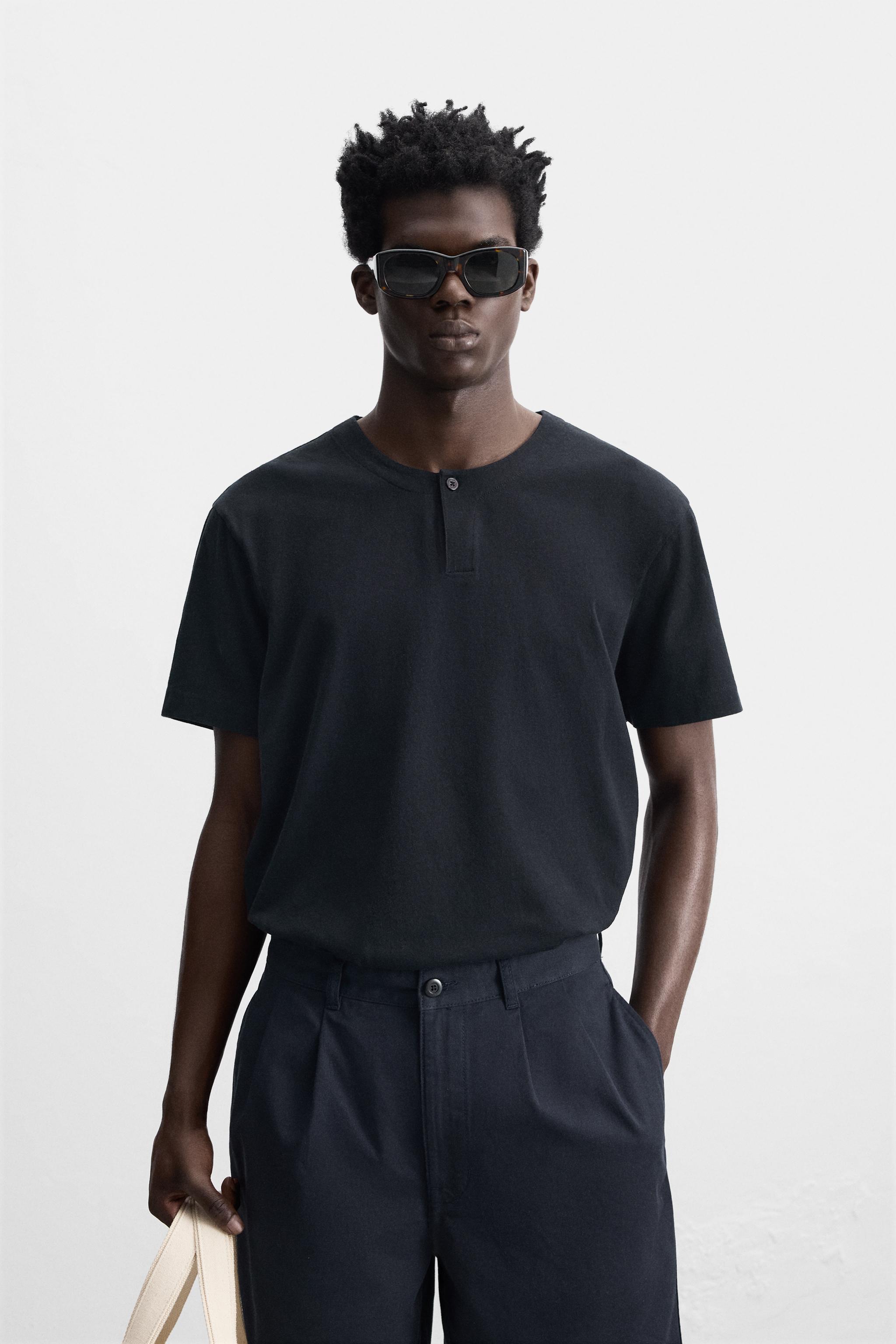 ボタンネックTシャツ - ネイビーブルー | ZARA Japan / 日本