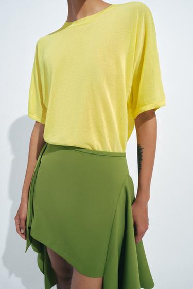 ZW COLLECTION ASYMMETRIC HEM MINI SKIRT - Green by Zara - Image 4