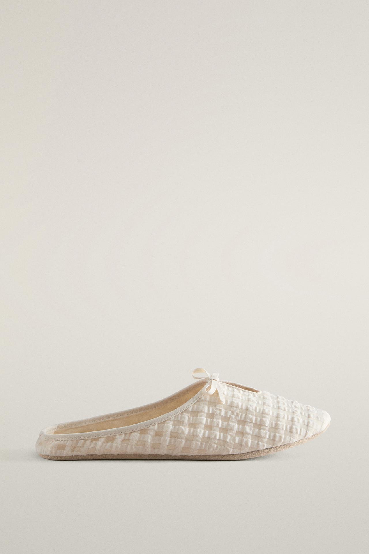 GINGHAM MULE SLIPPERS — Beige