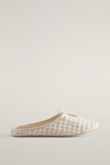 GINGHAM MULE SLIPPERS — Beige 2