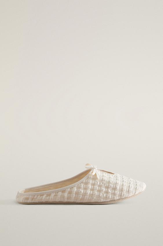 Zara GINGHAM MULE SLIPPERS - Beige - Image 0