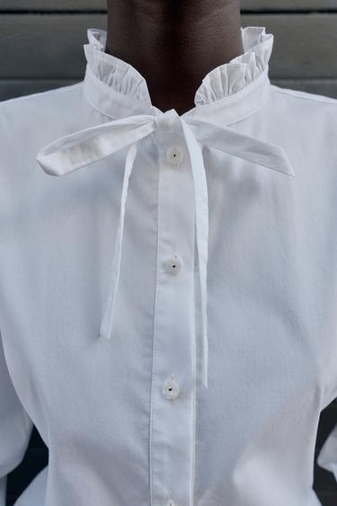 CHEMISE PEPLUM EN POPELINE À NŒUD - Blanc de Zara - Image 4