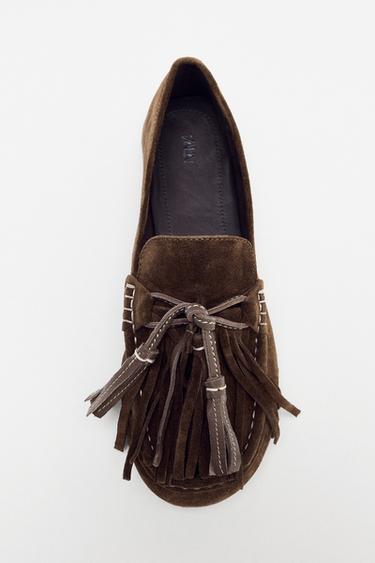 LEATHER TASSEL LOAFERS - Brown by Zara