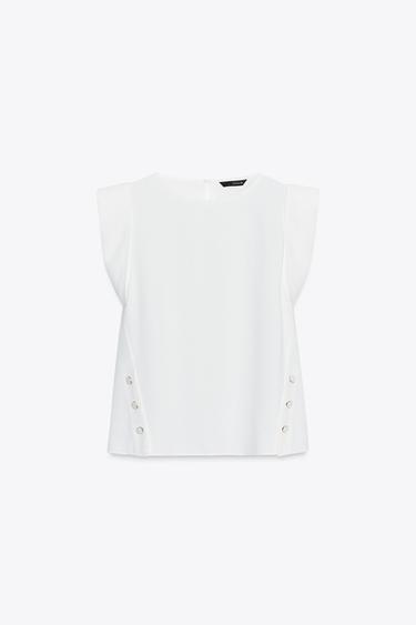 SLEEVELESS TOP WITH DEFINED SHOULDERS - Oyster-white by Zara - Image 3