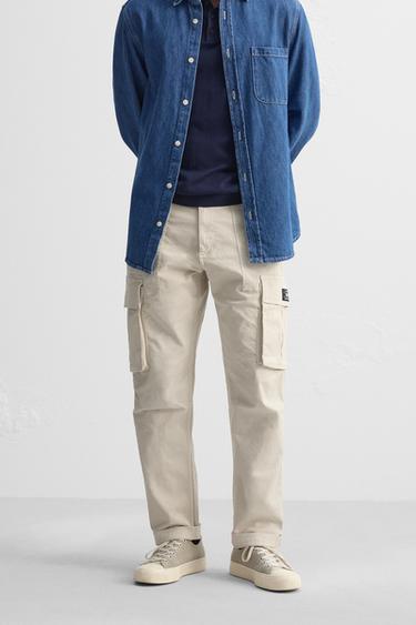 RELAXED FIT CARGO TROUSERS - Stone by Zara