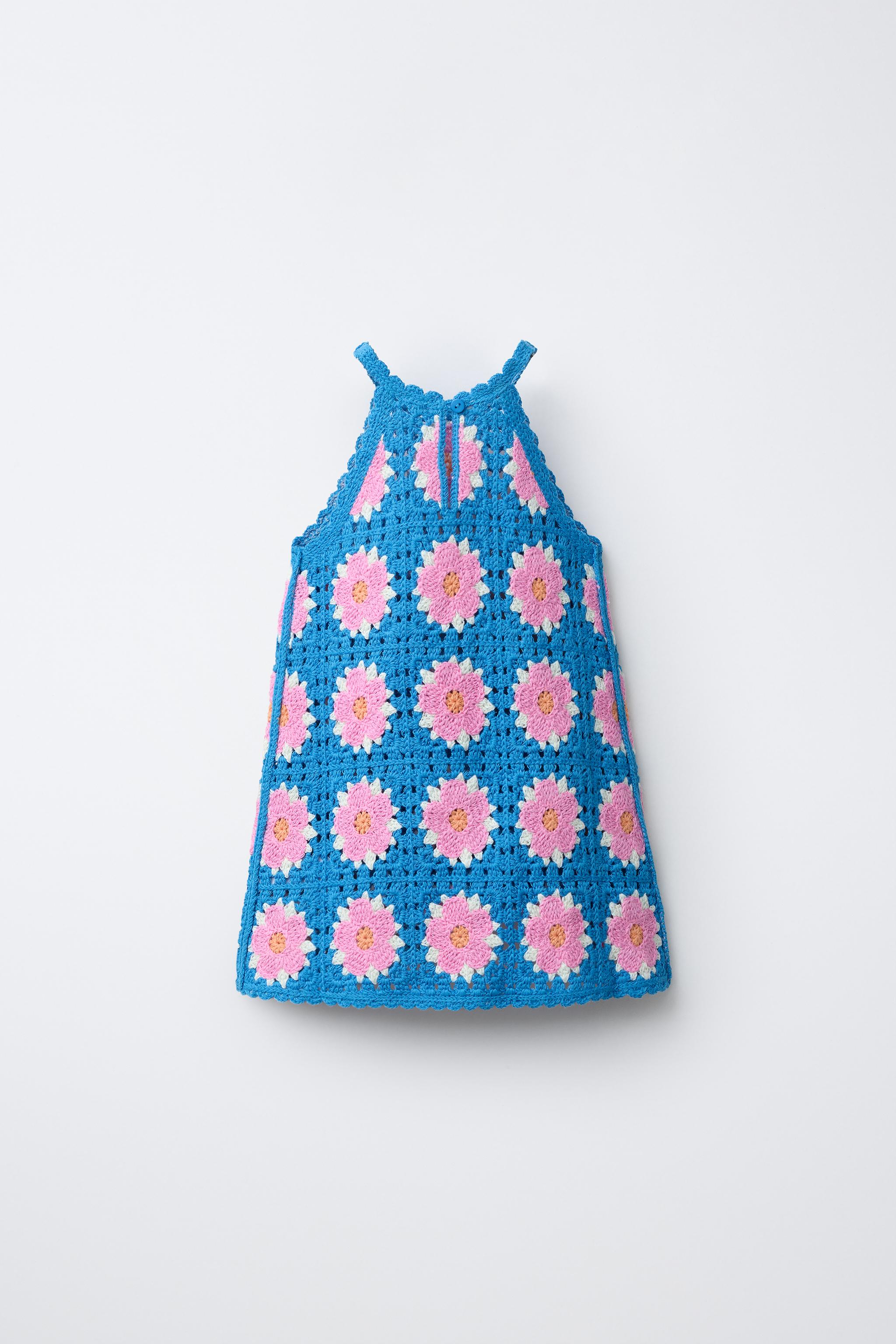 CROCHET KNIT FLORAL DRESS