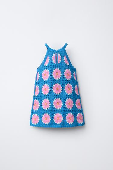 ROBE EN MAILLE CROCHET À FLEURS - Bleu électrique de Zara - Image 1