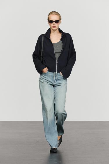 Veste en maille zippée en coton - Bleu marine de Zara