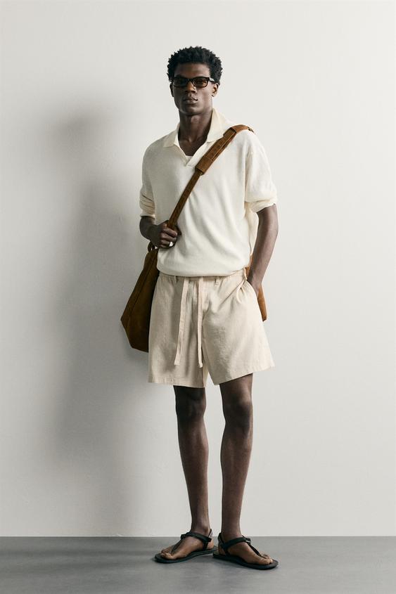 برمودا RELAXED FIT قطن - كتان - بيج فاتح الخاص بـ Zara - صورة 0