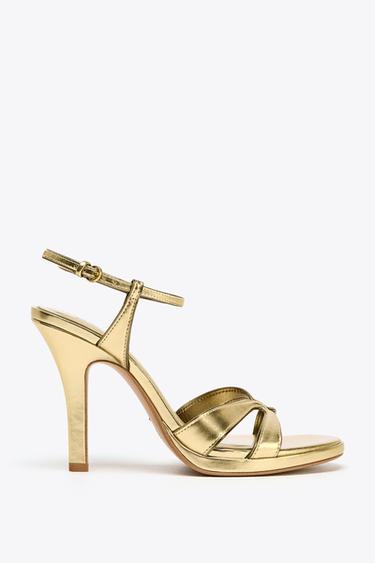 Zara METALLIC EFFECT HEELED SANDALS - Gold