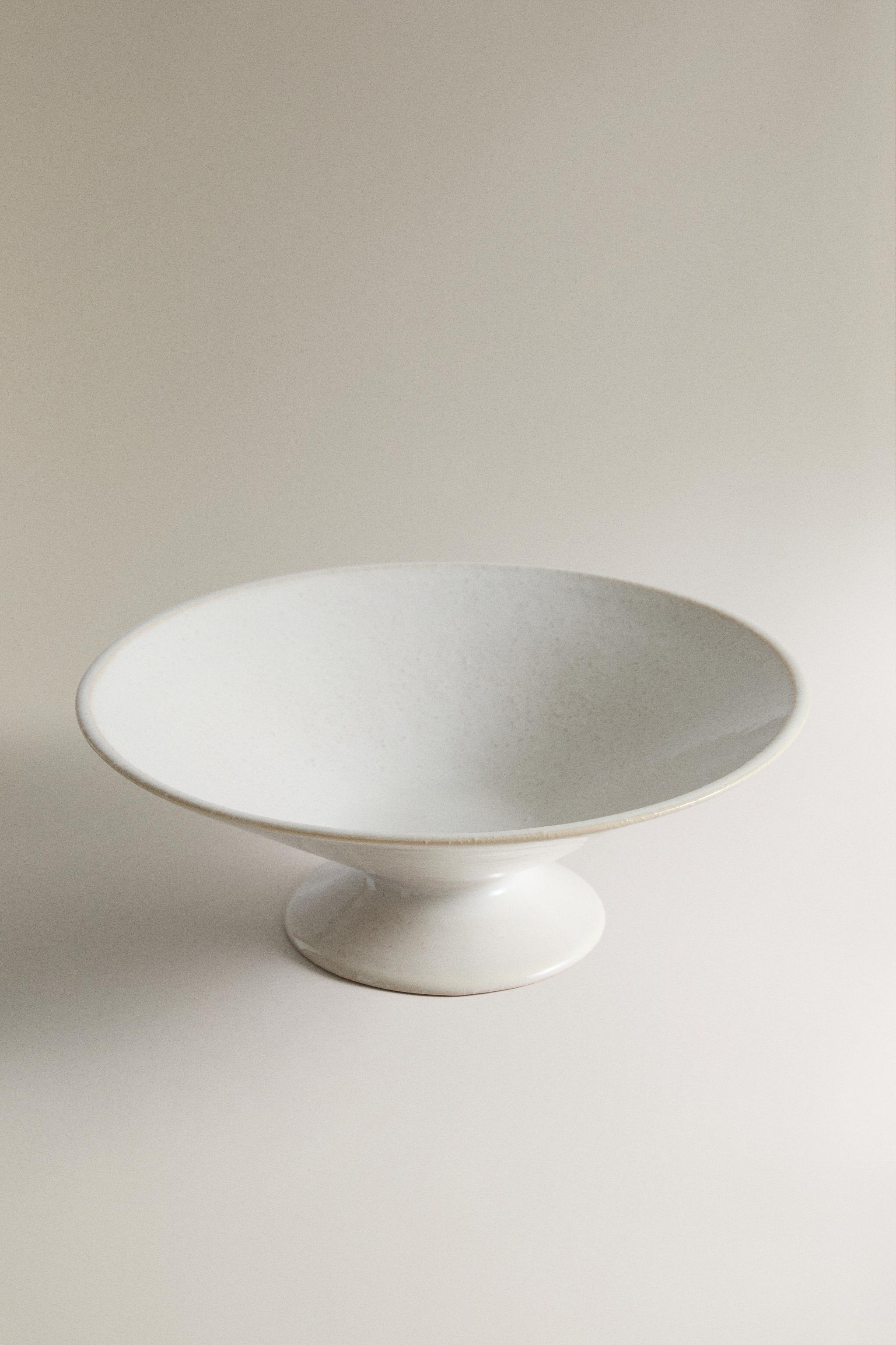 WHITE CERAMIC DECORATIVE BOWL — Ecru / Marl