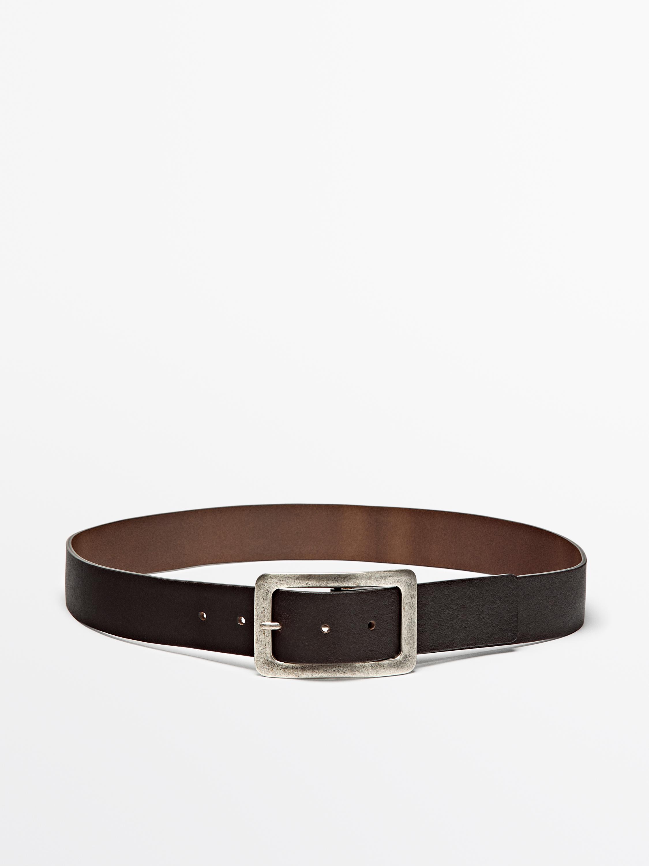 Nappa leather belt with rectangular buckle