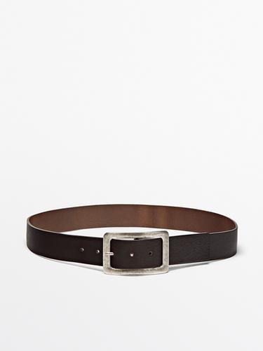 Ceinture boucle rectangulaire en cuir nappa - Marron de Zara - Image 0