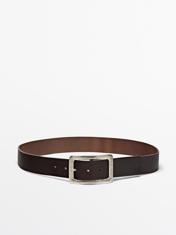 Nappa leather belt with rectangular buckle