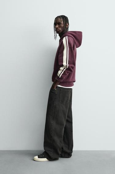 CONTRAST STRIPE PATCH HOODIE - Maroon by Zara - Image 3