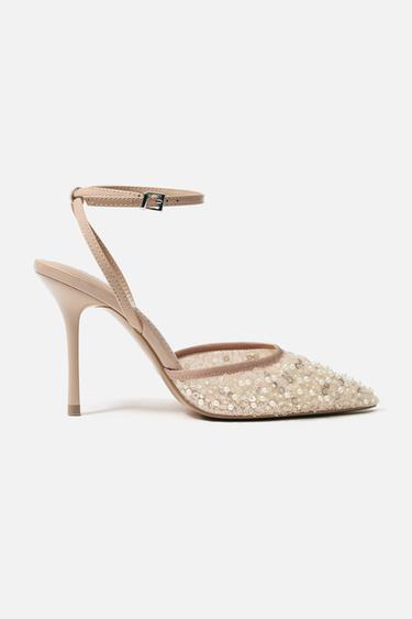 SLINGBACK MIT MESH UND GLITZERDETAILS - Beige von Zara