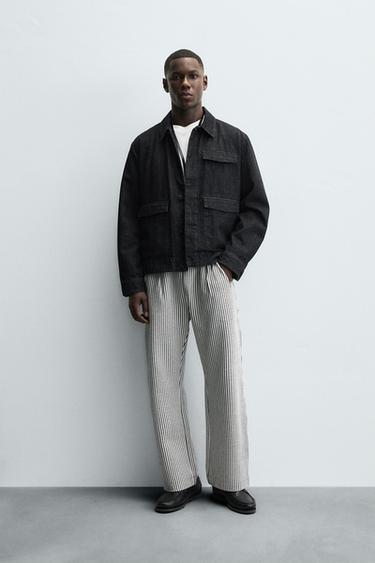 COMFORTABELE SEERSUCKER BROEK MET STREPEN - Blauw / Wit van Zara - Afbeelding 0