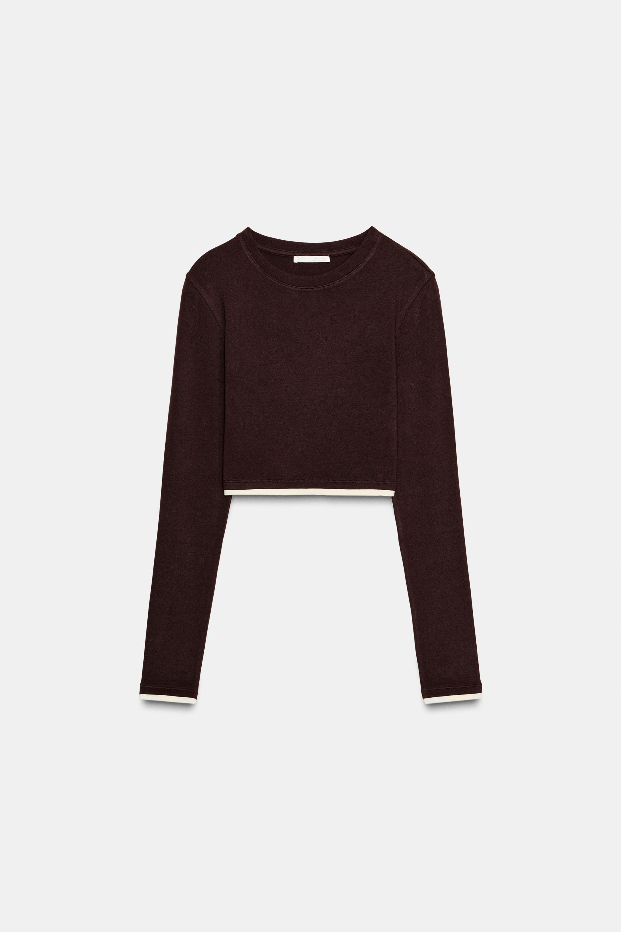 CROPPED DOUBLE EFFECT T-SHIRT - Gray marl | ZARA United States