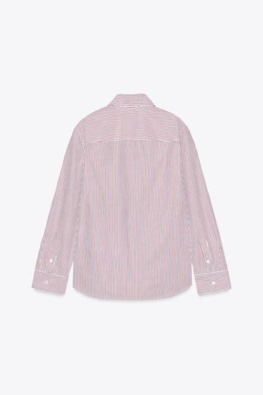 CHEMISE EN POPELINE À RAYURES COLLECTION ZW - rouge/bleu marine de Zara - Image 7
