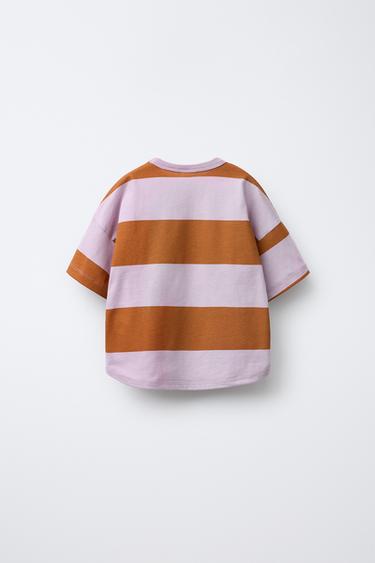 STRIPED EMBROIDERED T-SHIRT - Mauve by Zara - Image 1