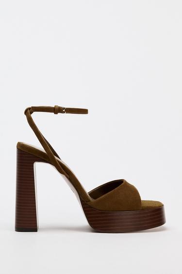 SUEDE PLATFORM SANDALS - Brown by Zara