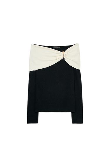Zara SOFT BUCKLE TOP - Black / Ecru