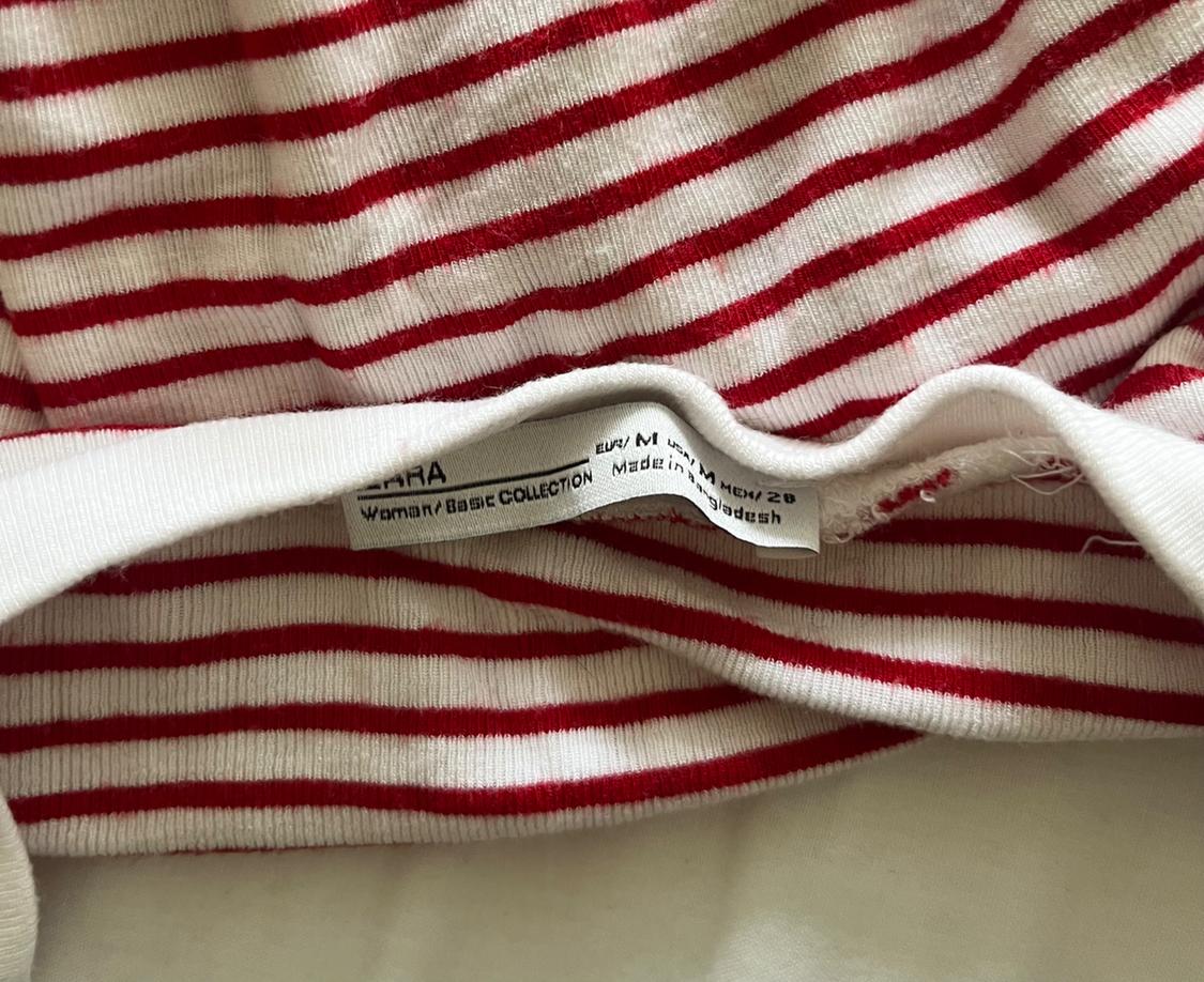 RED AND WHITE STRIPE SHORT SLEEVED TSHIRT. SLIGHTLY CROPPED. SOFT JERSEY FABRIC. - Image 4