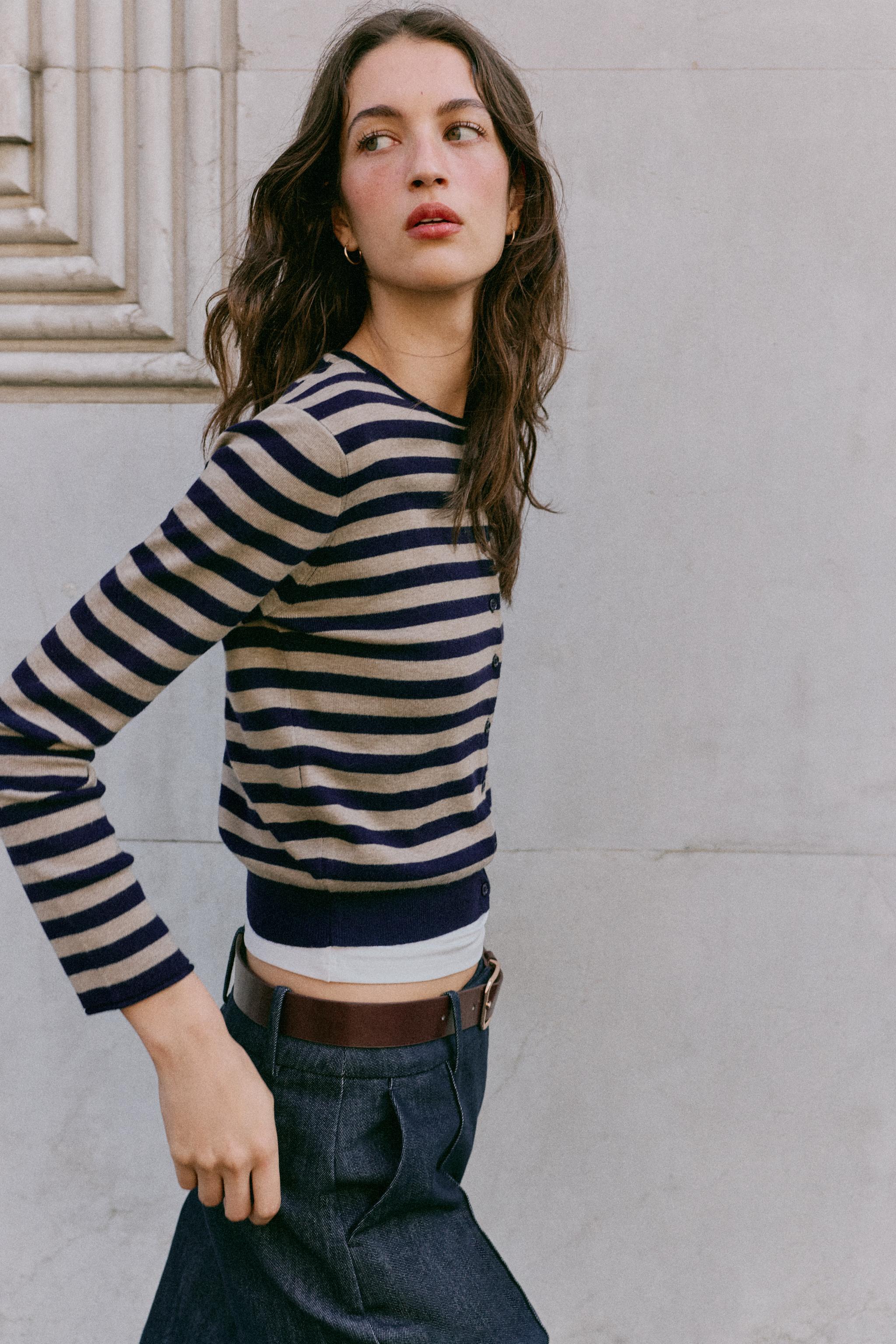 FINE-KNIT STRIPED JACKET