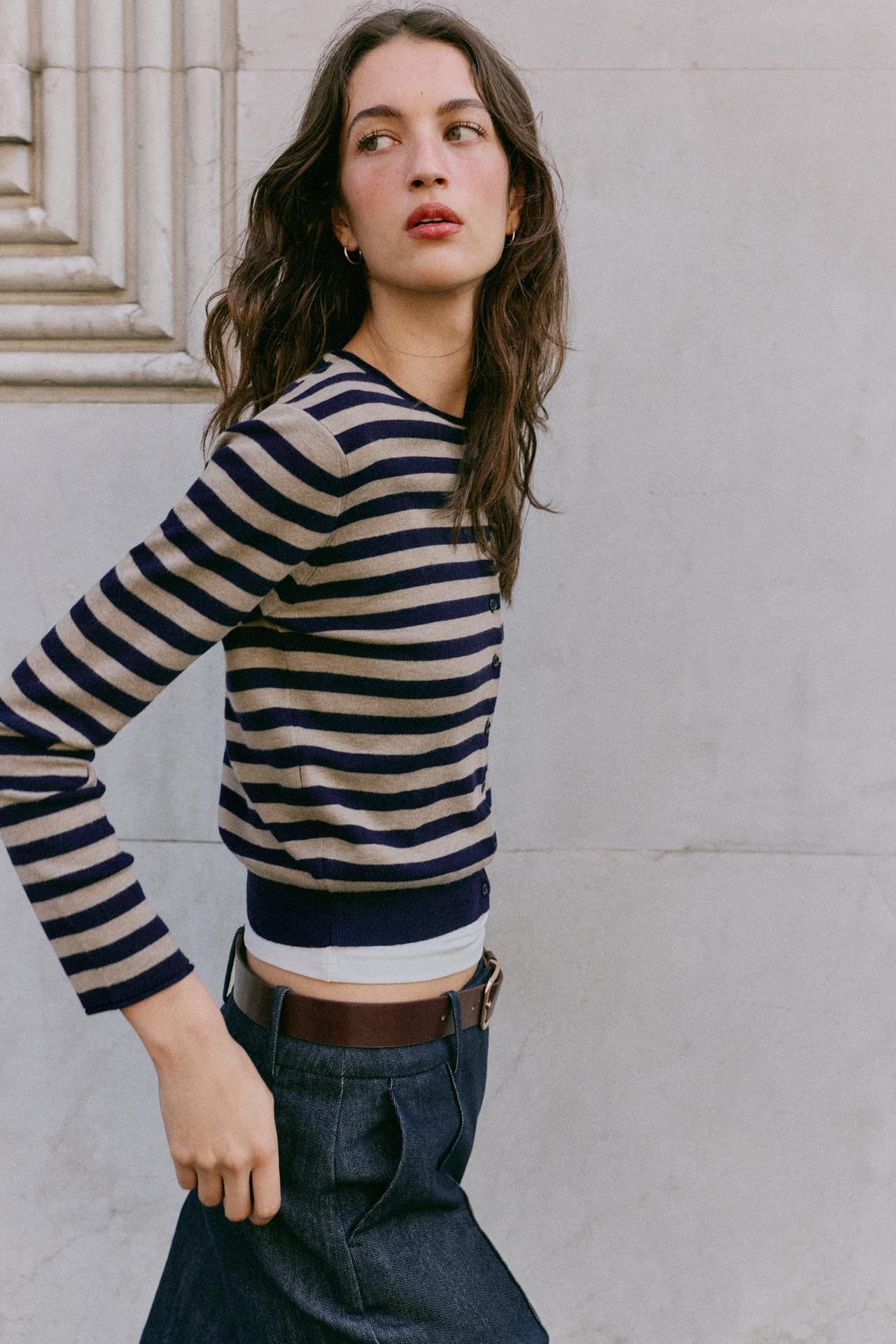 FINE-KNIT STRIPED JACKET — striped