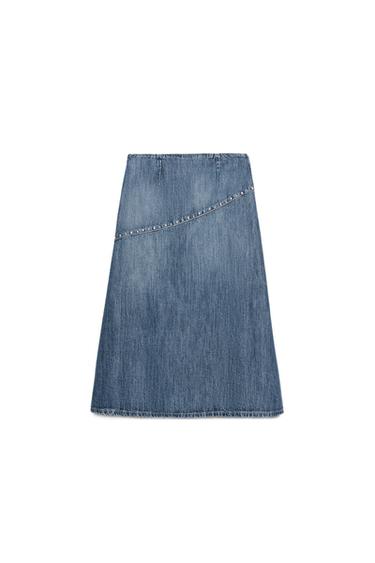 TRF STUDDED DENIM SKIRT - Blue by Zara