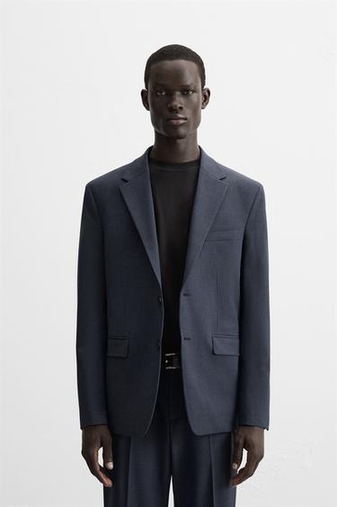 Zara HOUNDSTOOTH TEXTURED BLAZER - Blue