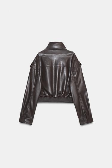 SHORT LEATHER EFFECT JACKET - Taupe grey by Zara - Image 6