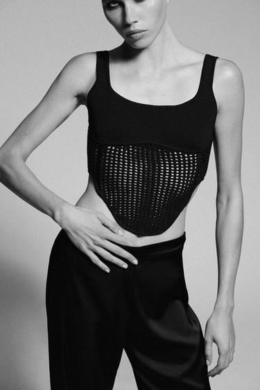 TOP CORSET MAILLE COMBINÉE - Noir de Zara - Image 1