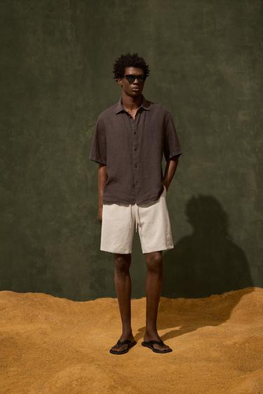 Zara 100% WASHED LINEN SHIRT - chocolate - Image 0