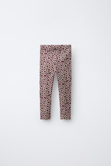 PRINTED RIBBED LEGGINGS - Dark plum by Zara