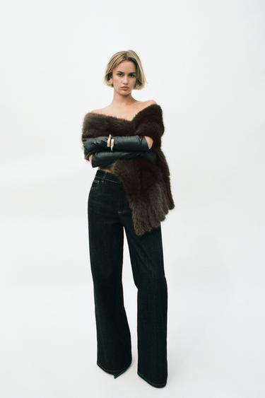 Zara PLAIN FAUX FUR FRINGED SCARF - Brown - Image 0